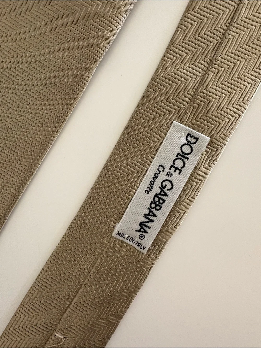 Dolce & Gabbana Beige Chevron Silk Scarf / Tie Accessory
